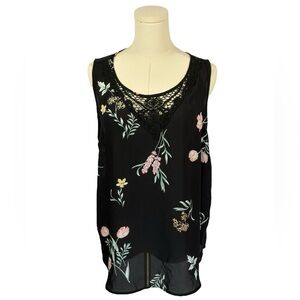 LC Lauren Conrad Black Tank w/ Pink & Blue Floral Pattern & Soft Back (Size XL)